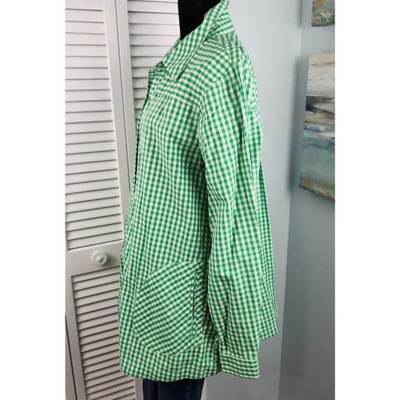 VTG Joan Rivers Green Gingham Button Top Large - Picture 5 of 12